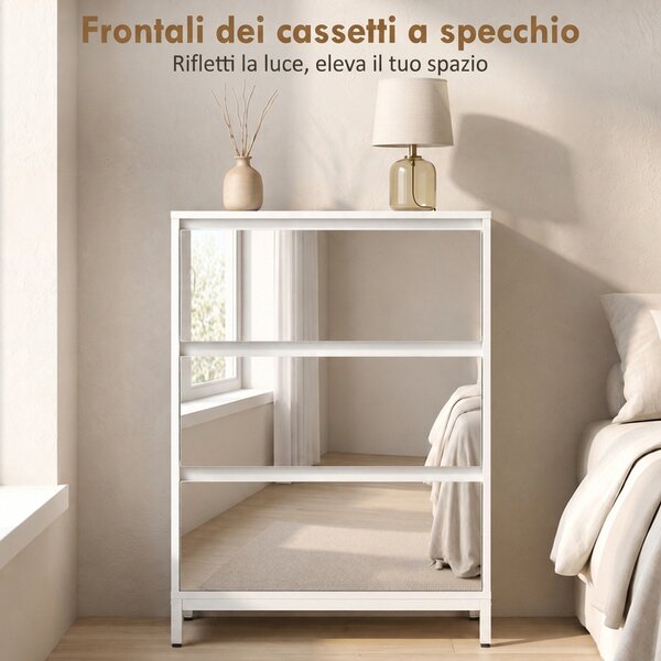 HOMCOM Cassettiera a Specchio Moderna con 3 Cassetti, 60x35x80 cm, Bianca | Aosom Italy