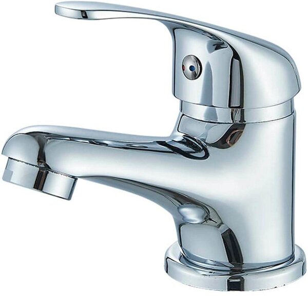 Miscelatore monocomando per lavabo, in ottone cromato, con asta di comando e scarico a bassa altezza