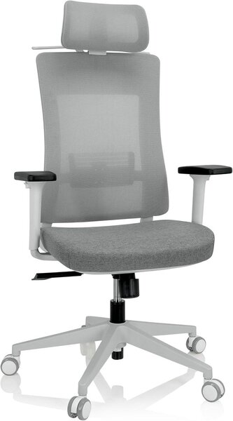 Silecomplaza 810038 - Sedia da ufficio ergonomica COMFIO WMH, sedia girevole con supporto lombare e poggiatesta regolabili, rivestita in tessuto/rete, colore grigio