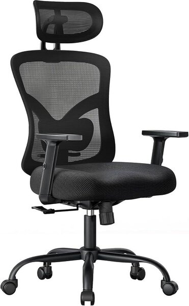 Sedia da ufficio ergonomica con supporto lombare imbottito, poggiatesta regolabile in 2 dimensioni, braccioli regolabili, sedile migliorato, inclinazione di 130° e ideale per l'uso in ufficio o a casa