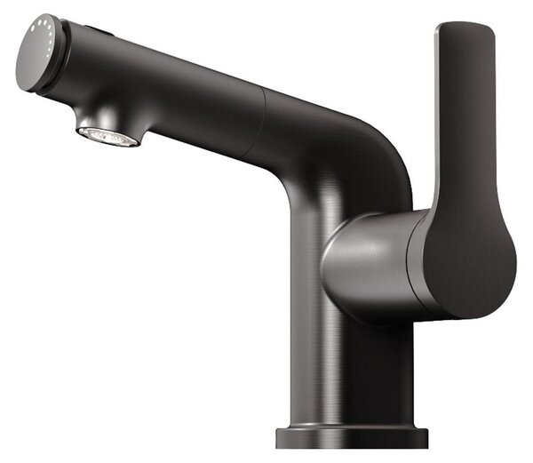 Miscelatore monocomando grigio antracite per lavabo, con funzione estraibile, 2 getti e attacco da 3/8"