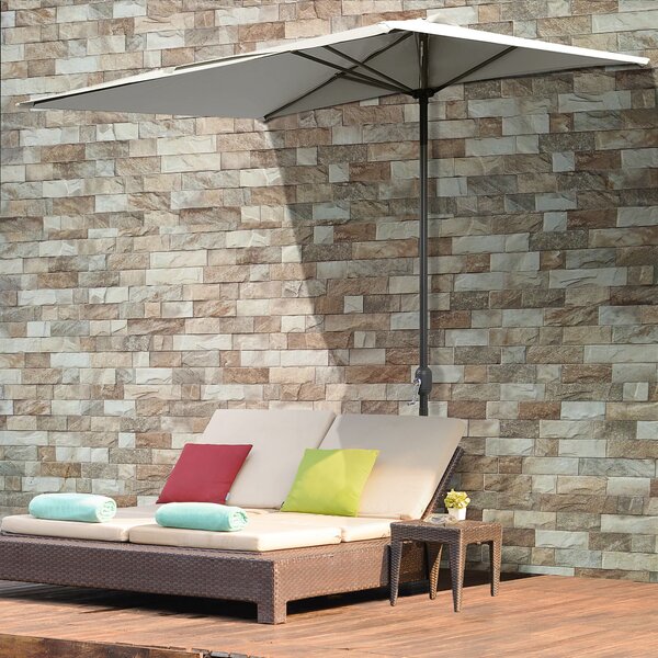 Outsunny Ombrellone da Parete Mezzaluna Salvaspazio con Apertura a Manovella, Beige|Aosom