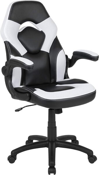 Sedia da gaming Silecomplaza X10, sedia ergonomica per ufficio e postazioni da gioco, sedia da gaming regolabile con supporto lombare, rivestita in LeatherSoft, colore bianco/nero