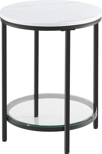 Tavolino VASAGLE, comodino a 2 livelli, in truciolato, vetro temperato, per soggiorno, studio, stanze piccole, moderno