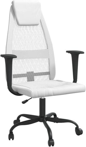 Silecomplaza - Sedia da ufficio, regolabile in altezza, bianca. Sedia ergonomica per scrivania, girevole con poggiatesta e braccioli, realizzata in tessuto a rete e Pelle finta. Sedia da lavoro girevole, con capacità di carico fino a 110 kg