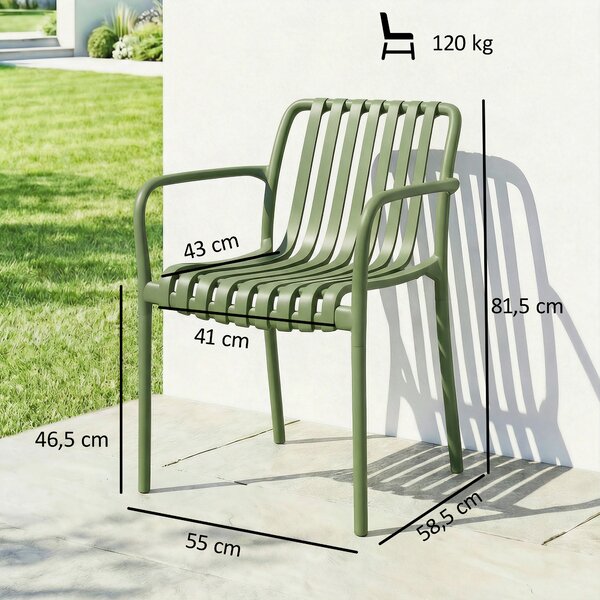 Outsunny Set di 4 Sedie da Patio Impilabili, Sedie da Pranzo da Esterno con Schienale Curvo, Seduta a Doghe e Braccioli | Aosom Italy