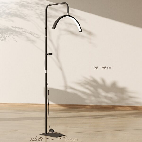 HOMCOM Lampada da Terra LED con Testa a Mezza Luna, Altezza e Temperatura Colore Regolabili, Telecomando, Nero | Aosom Italy