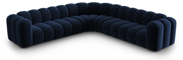 Divano angolare componibile blu con rivestimento in velluto Lupine – Micadoni