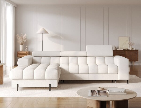 Divano angolare color crema allungabile/con contenitore (con penisola a sinistra/con chaise lounge) con rivestimento in bouclé Felro – ELTAP