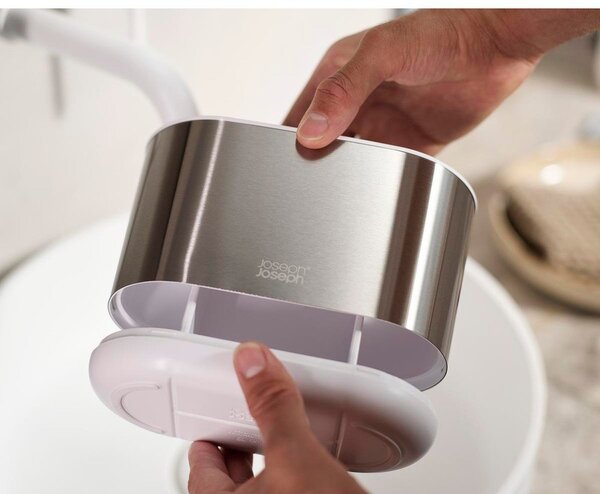 Portaspazzolino verticale argentato in acciaio inox Duo Steel – Joseph Joseph