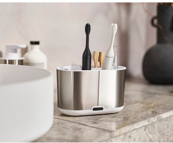 Portaspazzolino verticale argentato in acciaio inox Duo Steel – Joseph Joseph