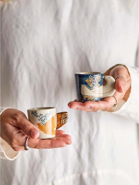 Tazzine in set per espresso blu/color crema in gres 2 pz 55 ml Hezha – Bloomingville