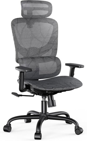 Silecomplaza: Sedia da ufficio ergonomica con schienale alto, sedia da computer realizzata in tessuto a rete, con supporto lombare, braccioli 3D, schienale a doppia struttura e poggiatesta regolabile
