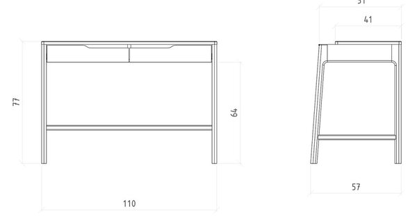 Toeletta in rovere 57x110 cm Twig - The Beds