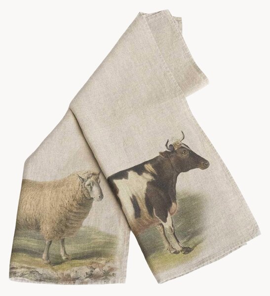 Set di 2 strofinacci in lino Sheep & Cow