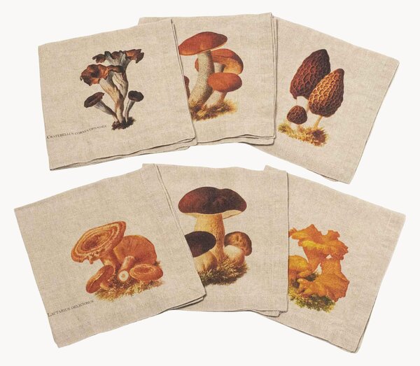 Set di 6 tovaglioli in lino Mushrooms