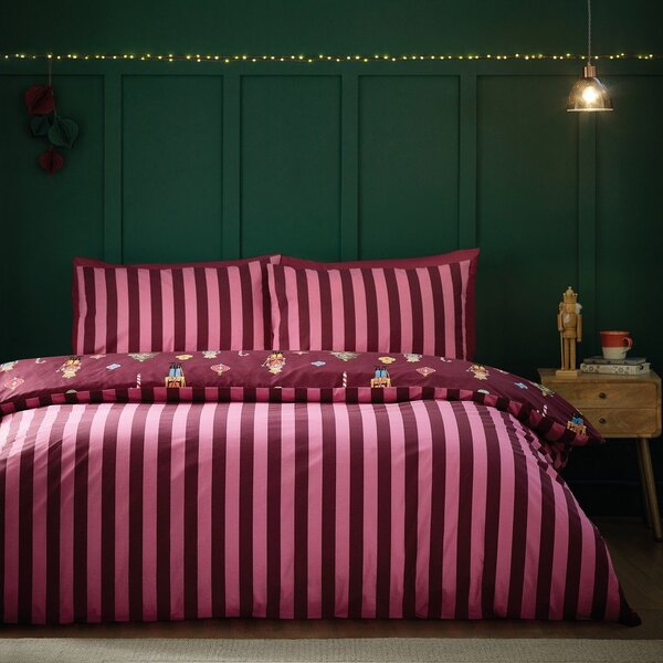 Set copripiumino e federa rosa e viola per letto matrimoniale e per letto esteso 230x220 cm Nutcracker Stripe – Catherine Lansfield