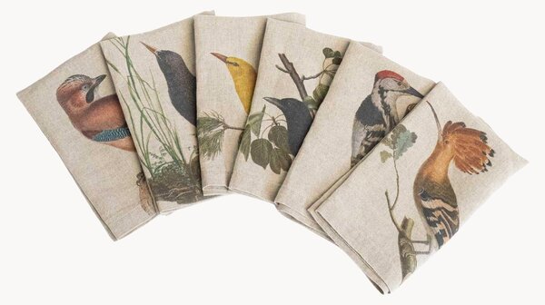 Set di 6 tovaglioli in lino Woodland Birds