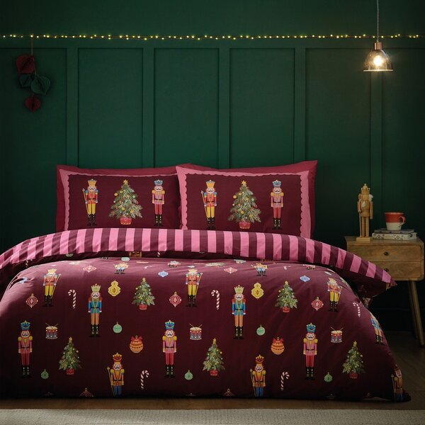 Set copripiumino e federa rosa e viola per letto matrimoniale e per letto esteso 230x220 cm Nutcracker Stripe – Catherine Lansfield