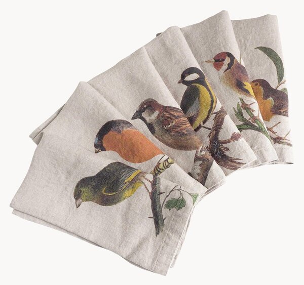 Set di 6 tovaglioli in lino Small Birds
