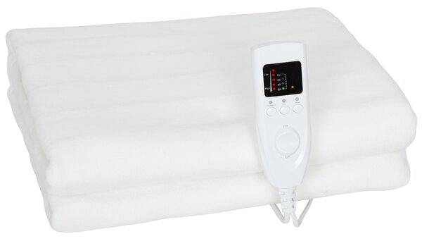 Coperta Elettrica 160x140 cm con 5 Livelli di Calore e 2 Zone di Controllo Indipendenti in Poliestere Bianco