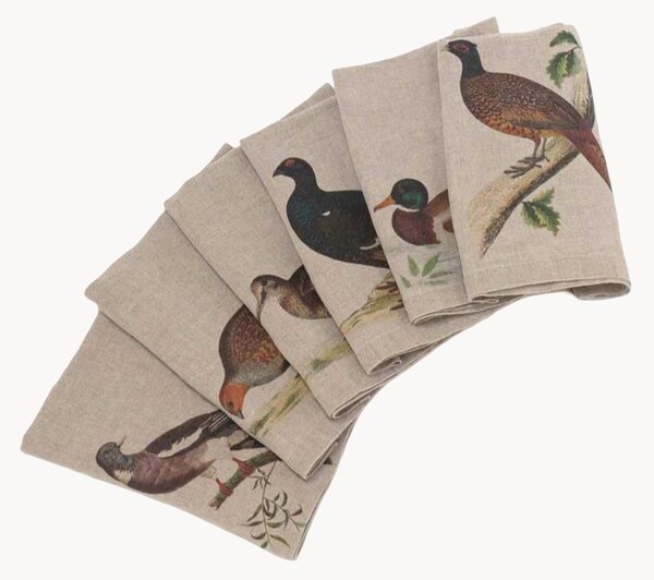 Set di 6 tovaglioli in lino Forest Birds