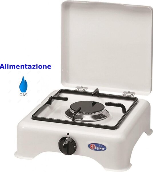 Fornello 1 fuoco a GPL con coperchio, bruciatore lega Pyral N2, Dimensioni 29x29x h 12 cm spartifiamma e griglia smaltati Colore: bianco