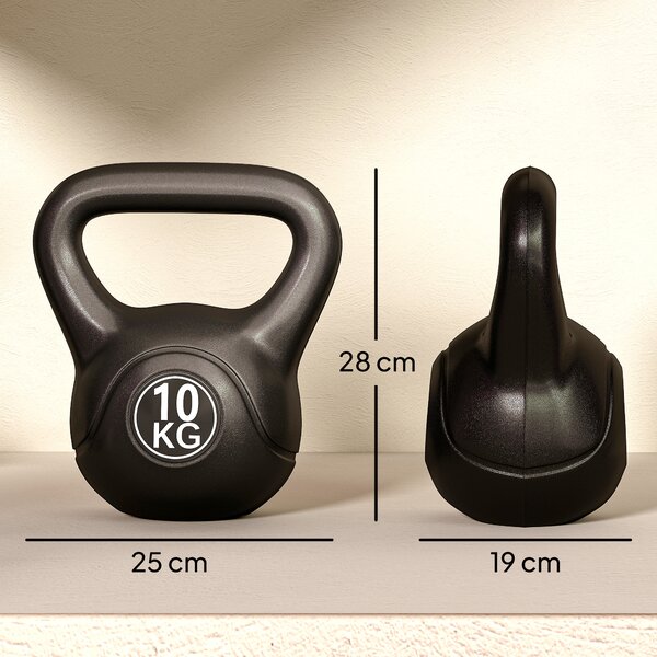 HOMCOM Kettlebell in PVC con Sabbia 10Kg, Fondo Piatto, Maniglia Liscia Anti-Sfregamento, Nero | Aosom