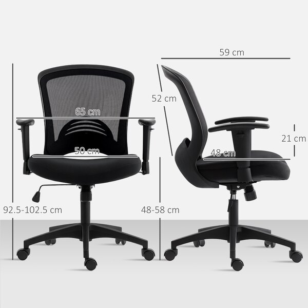 HOMCOM Sedia da Ufficio Traspirante e Reclinabile ad Altezza Regolabile, in Tessuto a Rete, 65x59x92.5-102.5 cm, Nero | Aosom Italy