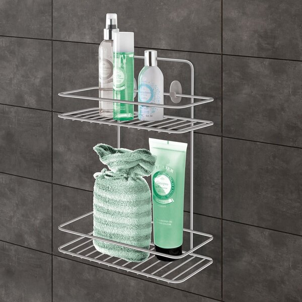 Mensola da bagno da appendere/senza foratura color argento lucido in acciaio Luxy – Metaltex