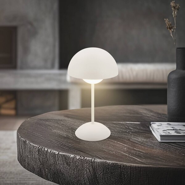 Briloner Lampada da tavolo LED ricaricabile Kugle, bianca, metallo, IP44, dimmerabile, Bianco / Opale, Soggiorno / Sala da pranzo, Metallo, Moderno