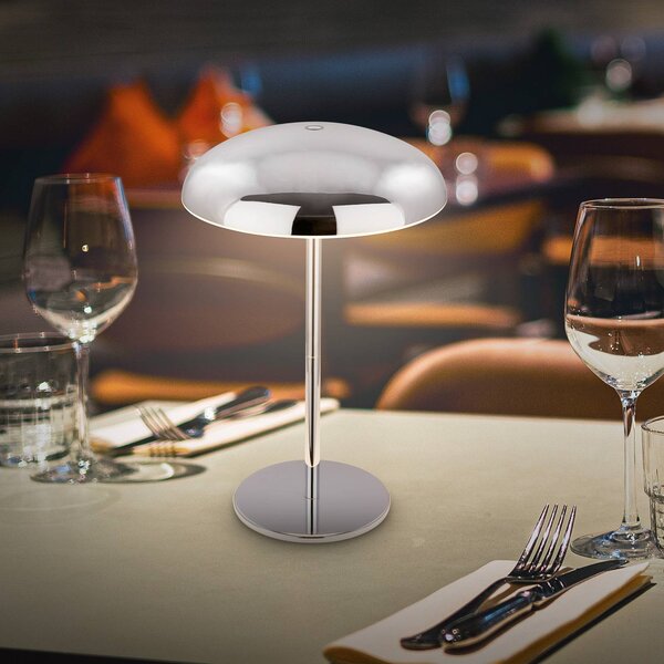 Briloner Lampada LED da tavolo ricaricabile Brilo unplugged Caxa 30 cm, cromata Caxa, dimmerabile, Cromo / Argento, Soggiorno / Sala da pranzo, Metallo