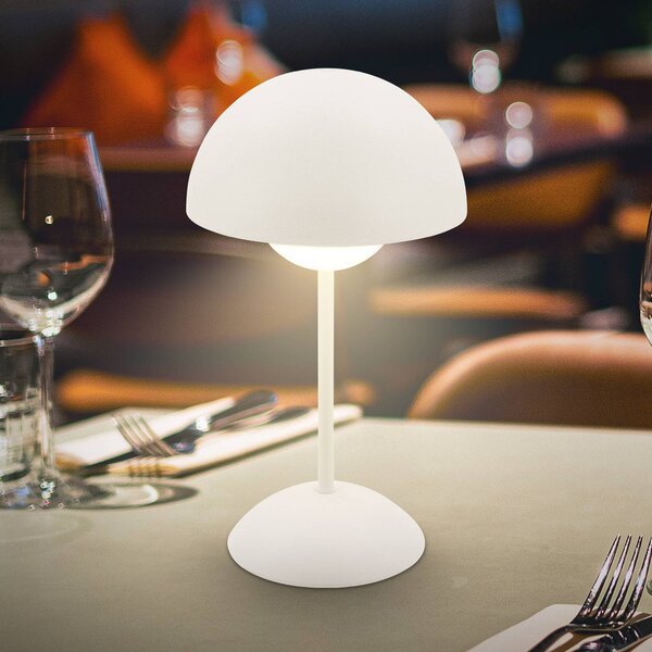 Briloner Lampada da tavolo LED ricaricabile Kugle, bianca, metallo, IP44, dimmerabile, Bianco / Opale, Soggiorno / Sala da pranzo, Metallo, Moderno