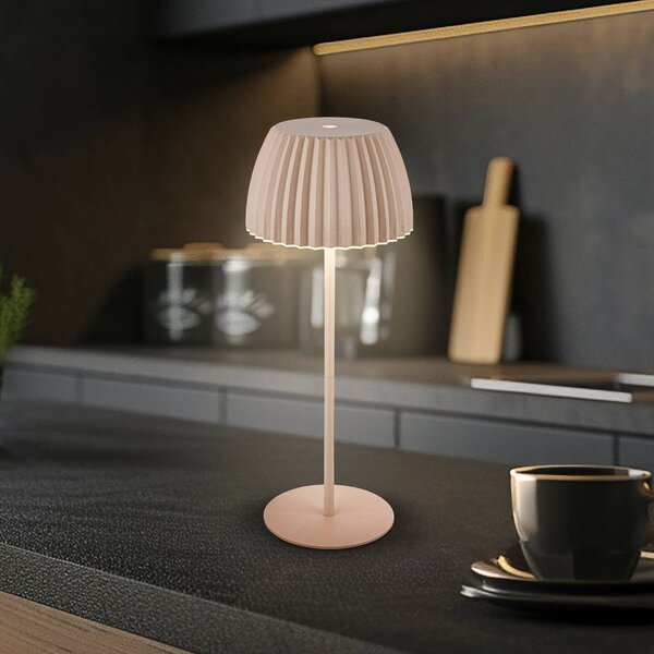 Briloner Lampada LED da tavolo ricaricabile Brilo unplugged Riffle, 36 cm, beige dimmerabile, Crema / Ambra, Soggiorno / Sala da pranzo, Metallo