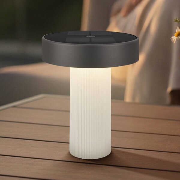 Briloner Lampada LED da tavolo solare ricaricabile Poga, bianco antico/antracite, IP44 dimmerabile, Bianco / Opale, Plastica, Moderno