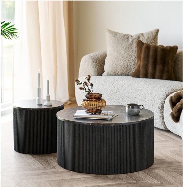 Tavolino da salotto rotondo marrone scuro con piano effetto marmo ø 80 cm Rota – House Nordic