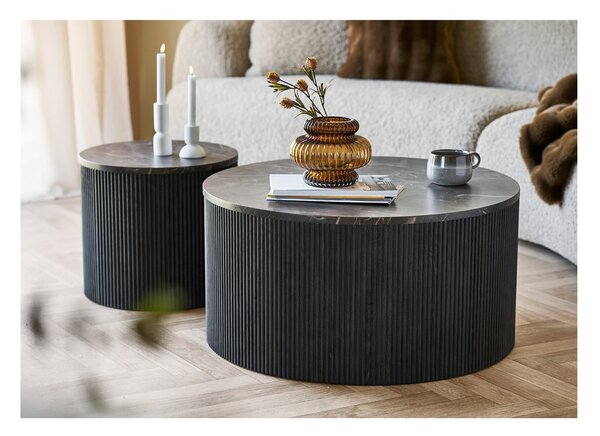 Tavolino da salotto rotondo marrone scuro con piano effetto marmo ø 80 cm Rota – House Nordic