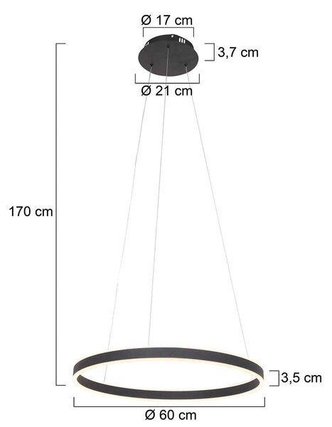 Steinhauer Ringlux lampada LED sospensione Ø 60cm 2 luci nero Ringlux, dimmerabile, Nero, Soggiorno / Sala da pranzo, Metallo, Moderno