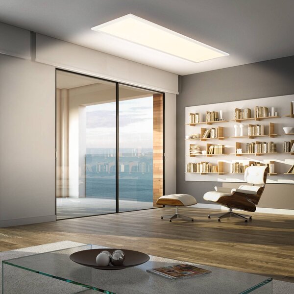 Briloner Pannello LED Piatto CCT, IP44, 100 x 25 cm, telecomando, bianco Piatto, dimmerabile, Bianco / Opale, Studio / Ufficio, Metallo, Pannello LED
