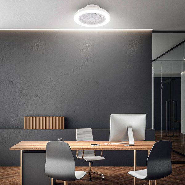 Briloner Ventilatore da soffitto LED Pafo, bianco, plastica, CCT, telecomando dimmerabile, Bianco / Opale, Camera da letto, Plastica
