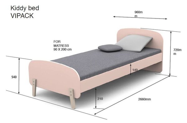 Lettino rosa, 200 x 90 cm Kiddy - Vipack