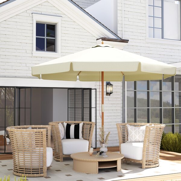 Outsunny Ombrellone da Giardino con Doppio Tettuccio, in Legno di Bambù e Poliestere, Ø325x250 cm, Beige|Aosom