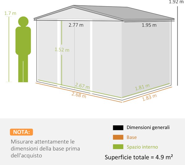 Outsunny Casetta da Giardino Porta Attrezzi in Acciaio con Tetto Inclinato e 2 Porte Scorrevoli, 277x195x192 cm, Verde Scuro | Aosom Italy