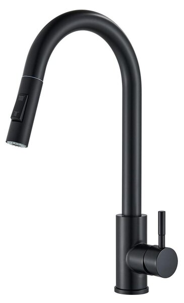 Miscelatore per lavello estraibile con doccetta 2-in-1, girevole a 360°, monocomando, colore nero, antighiaccio