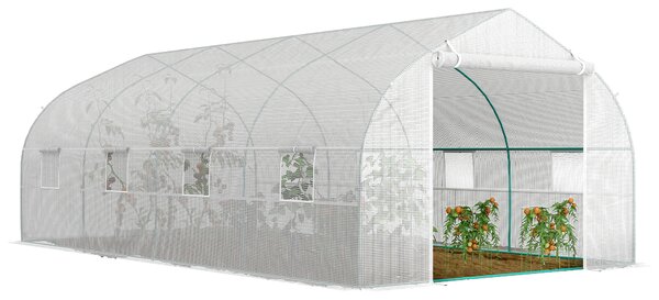 Outsunny Serra da Giardino 6x3x2m con 8 Finestre e Porta Avvolgibile, Copertura Anti-Raggi UV, Serra per Orto in Acciaio e PP, Bianco | Aosom Italy