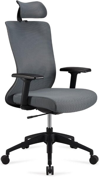 Silecomplaza, poltrona ergonomica da ufficio per dirigenti, con schienale alto, ideale come sedia da scrivania, dotata di poggiatesta, braccioli e supporto lombare regolabili, dimensioni 63 x 59,5 x 124 cm, colore grigio