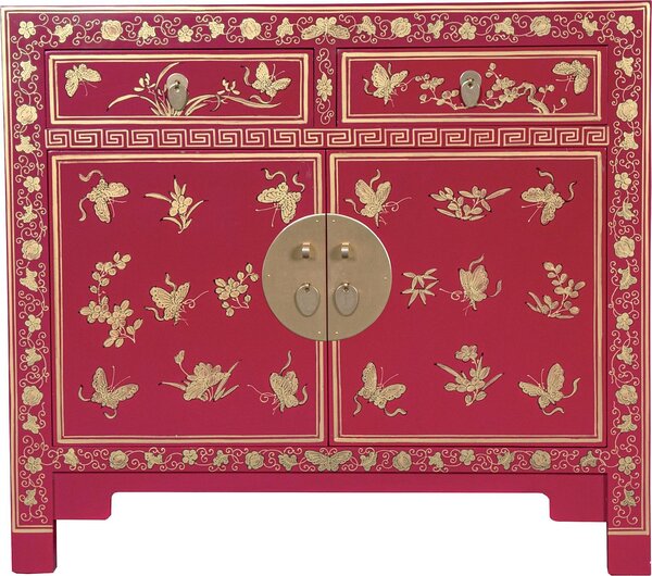 Fine Asianliving Armadio cinese Fuchsia Royale Farfalle Dipinto a mano - Collezione Orientique L90xP40xH80cm Armadio cinese Armadio cinese da matrimonio Mobili orientali Mobili asiatici