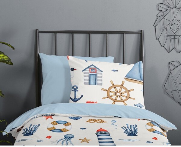 Set copripiumino e federa da bambini blu/color crema in cotone per culla 100x135 cm Ahoy – Good Morning