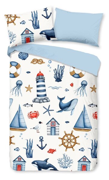 Set copripiumino e federa da bambini blu/color crema in cotone per culla 100x135 cm Ahoy – Good Morning