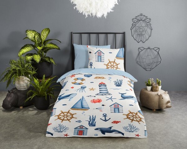 Set copripiumino e federa da bambini blu/color crema in cotone per culla 100x135 cm Ahoy – Good Morning